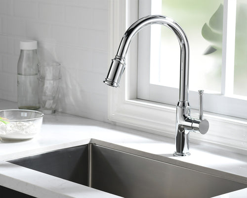 Lucena Bath Single Handle Pull-Down Kitchen Faucet, Polished Chrome